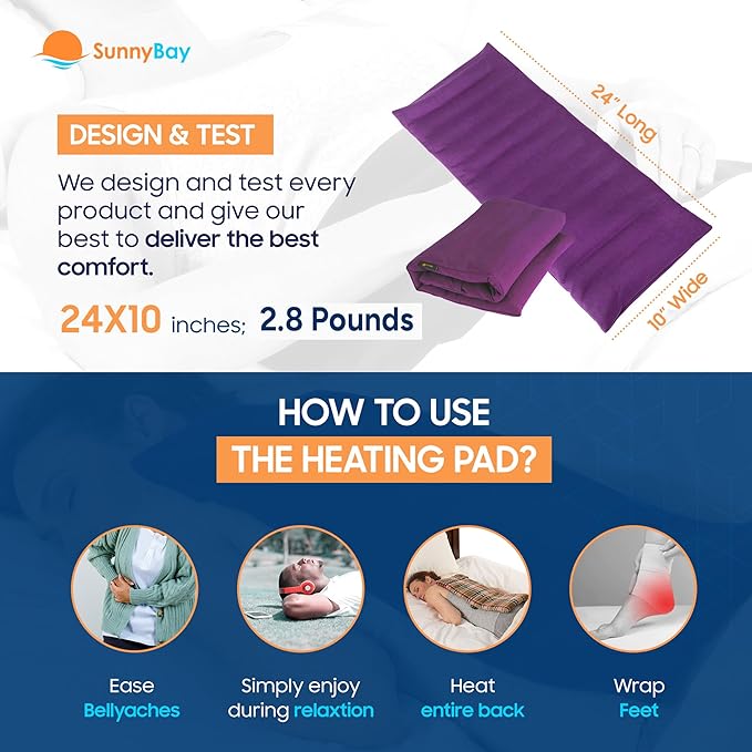 SunnyBay Extra Large Microwave Heating Pad, Microwavable Heavy Weighted Full Body Moist Hot Pack and Washable Fleece Cover, 10x24 Inches, 2.8 lbs, Purple