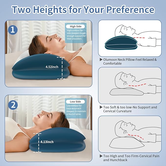 Olumoon Cervical Neck Pillow for Pain Relief - Ergonomic Memory Foam Contour Pillows for Side, Back & Stomach Sleepers, Cervical Pillow for Neck Support Sleeping with Breathable Cover