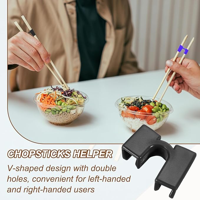 uxcell 10 Pcs Chopsticks Helper, Reusable Training Chopstick Hinges Connector Practice Chop Sticks Helpers for Adult Beginners Learners, Black