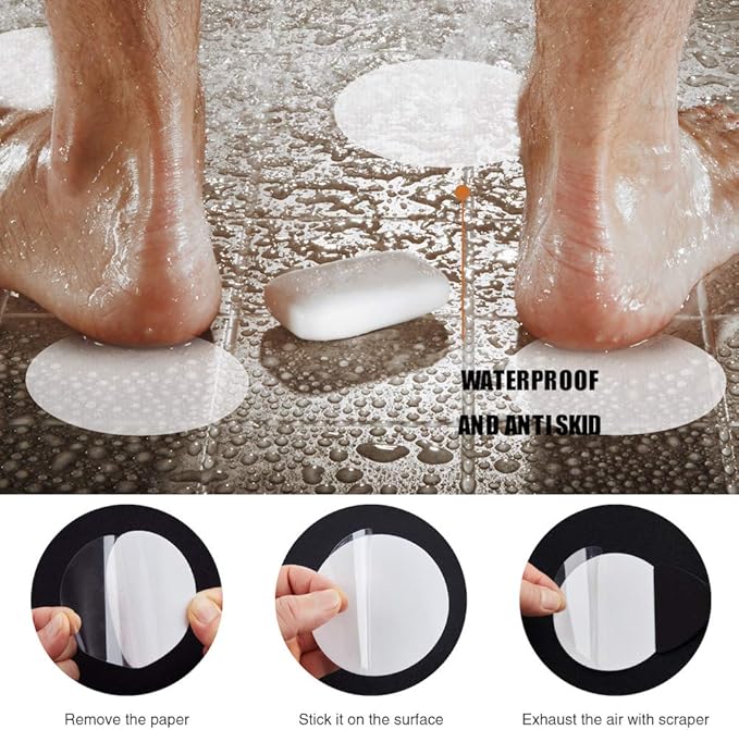 Secopad Original Bathtub Non-Slip Stickers for Tub & Shower Floor, Strong Anti-Slip Shower Stickers with Scraper Ideal for Families with Kids, Adults & Seniors, 24 PCS (White)
