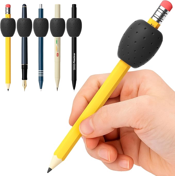 ELETIUO 6-Pack Weighted Silicone Pencil Grips 0.6oz,Multi-Functional Handwriting Aid & Fidget Tool,Fits Pencils/Utensils/Combs,for Autism ADHD Therapy (Black)