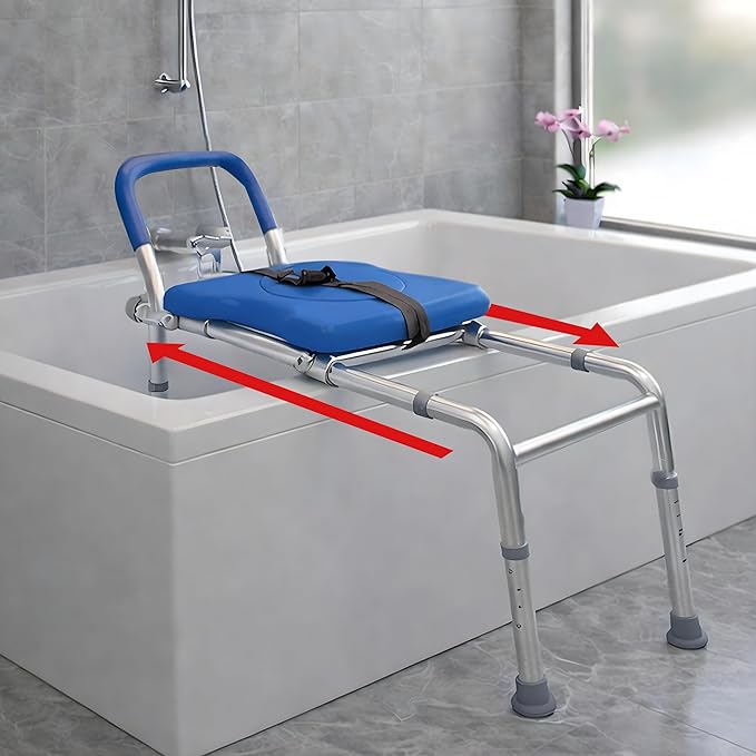 Platinum Health Roundabout 2.0 Sliding Transfer Bench with Rotating Seat. Padded for Warmth/Comfort. Enjoy Safe, Fast, Easy, Pain-Free, Strain-Free tub and Shower transfers. Ideal for Seniors/Elderly