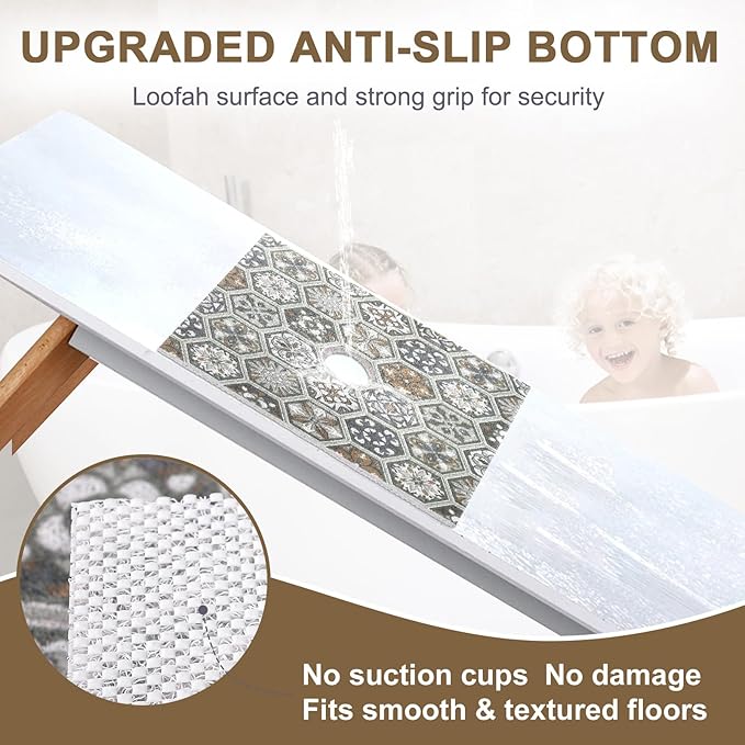 Square Shower Mat Non Slip: 24x24 Inch Extra Large Shower Mats for Inside Shower, Anti Slip Shower Floor Mat, Loofah Shower Stall Mats for Elderly, Non Slip Shower Mat with Drain Hole in Middle