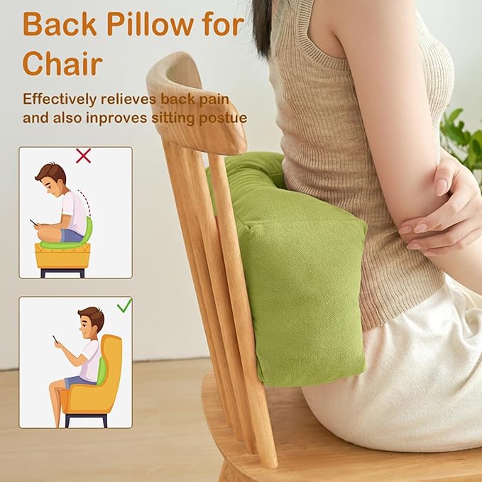 Lumbar Support Pillow Small Lower Back Pillow for Office Chair, Car Seat, and Desk Chair Ergonomic High-Elasticity Cushion for Pain Relief and Comfort on Sofa, Bed, or Travel (Green)