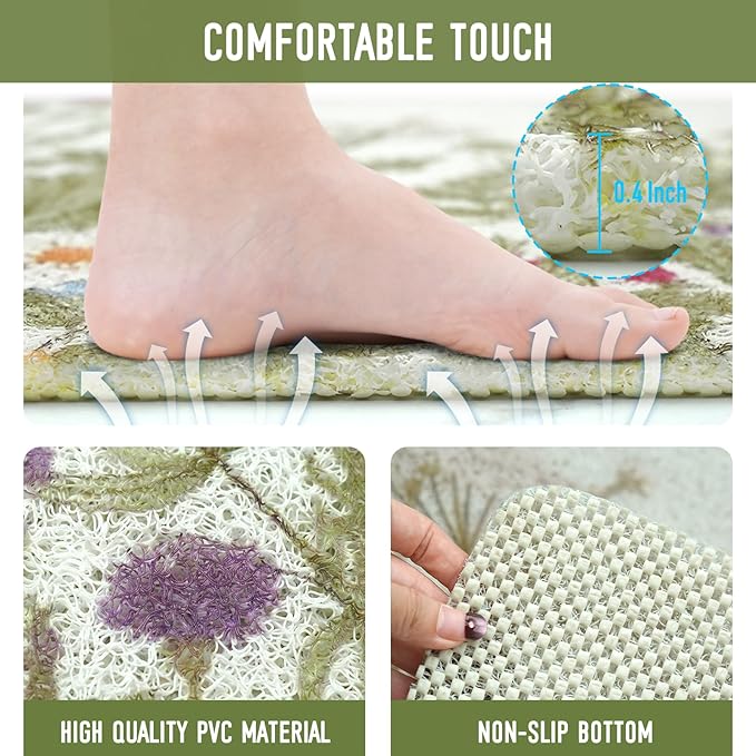 Square Shower Mat, 24 x 24 Inch Non Slip Flower Shower Stall Mat, Quick-Dry PVC Loofah Bath Mat for Shower Tub Bathroom