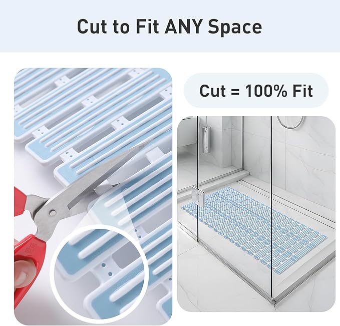 XIYUNTE Shower Mat Non Slip Bath Mat for Tub - 27 X 16 Inch TPE Bathtub Mat Non Slip Shower Mats for Inside Shower, Bath Tub Mat with Powerful Suction Cup, Easy to Cut and Dry, Blue