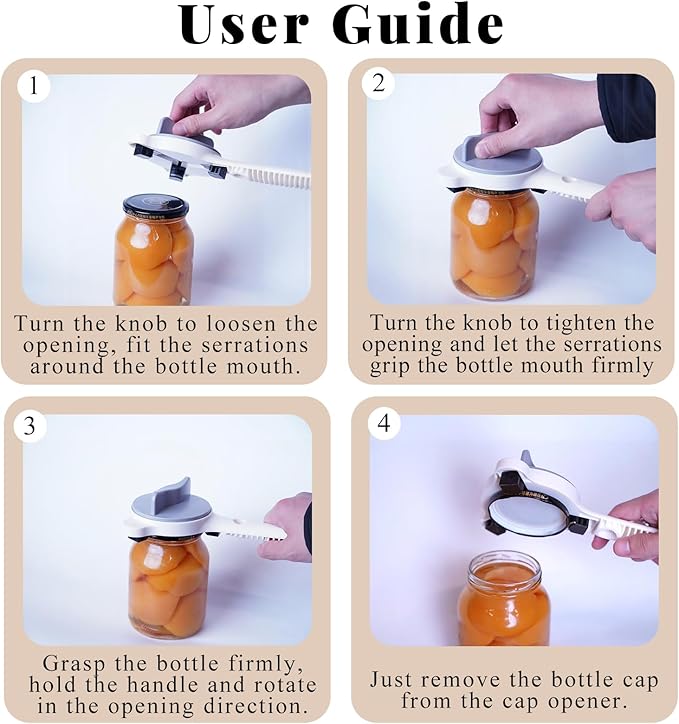 Adjustable Jar and Bottle Opener for Weak Hands & Seniors, 4-in-1 Stainless Steel Lid Remover with 3 Non-Slip Clamps, Multi Size Tool for Jars, Cans & Wine Bottles, Kitchen Helper