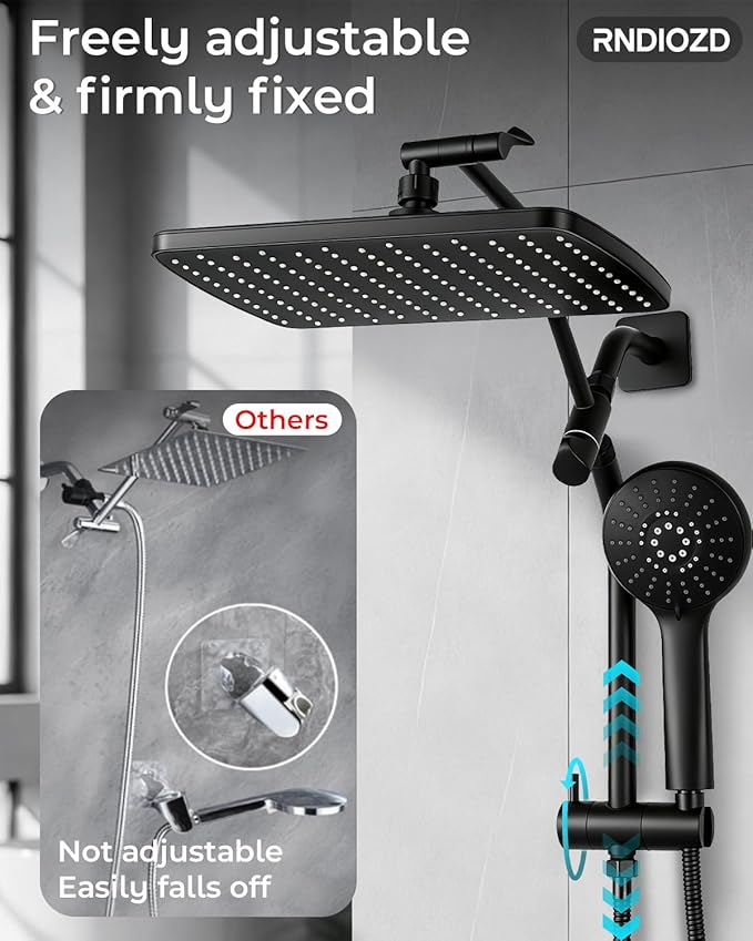 11.8" Rain Shower Head with Handheld, High Pressure Handheld Shower with Multi Spray Modes, Rainfall Combo with Metal Extension Arm, Detachable Dual Showerhead, Bathroom Decor, Matte Black