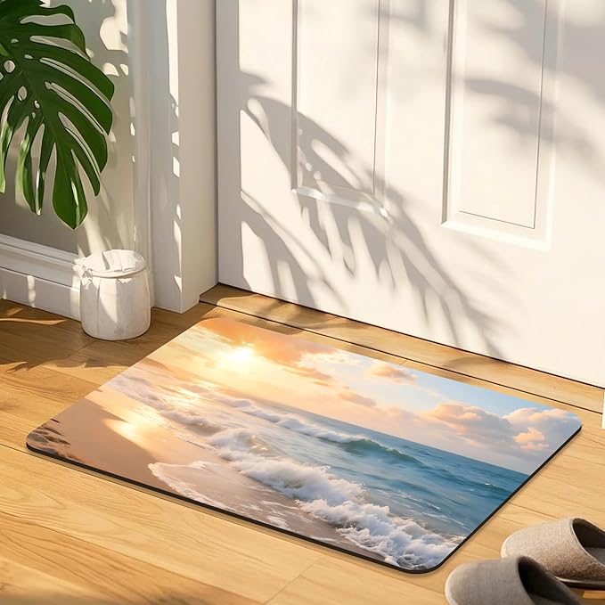 Quick Dry Bath Mat for Bathroom,Super Absorbent Beach Welcome Bath Rug Non-Slip Rubber Backing,Machine Washable Bathroom Floor Mat for Shower, Tub, Sink Area Sunrise 16x24