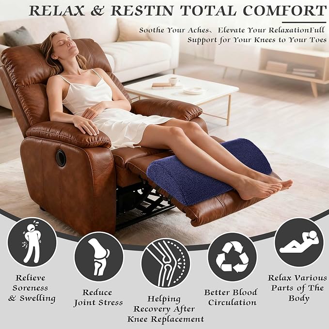 Queekay Recliner Leg Rest Cushion Large Half Moon Bolster Pillow 22.8 x 9.84 x 4 Inch Lumbar Support Pillow Bed Sleeping Semi Roll for Legs, Knees, Lower Back, Ankle and Foot Washable Cover(Navy Blue)