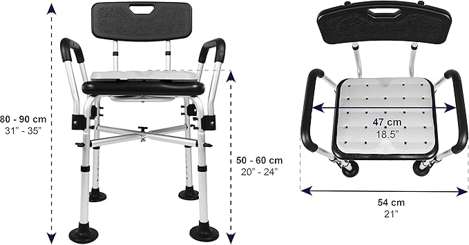 KMINA Shower Chair for Inside Shower with Arms and Back, Heavy Duty with Double Reinforced Crossbar, Includes Foam Cushion, Easy Assembly, Made in Europe