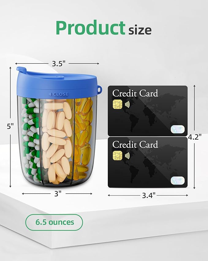 PULIV Large Supplement Organizer Bottle, Holds Plenty of 6 Various Vitamins in 1 Pill Dispenser with Anti-Mixing & Wide Openings Design, Easy to Retrieve Meds, Includes 20 Pcs Labels Royal Blue