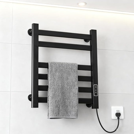 Verida Towel Warmer Rack, Heated Towel Rack for Bathroom, Wall-Mounted Plug (Not Hardwired), Aluminum Alloy, with Timer and Temperature Adjustment, Overheat Protection Function(Medium Black)