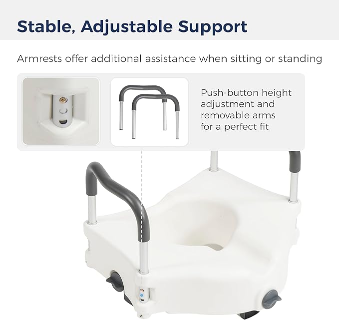 Drive Medical Preservetech Secure Lock Raised Toilet Seat With Handles, 5 Inch, White