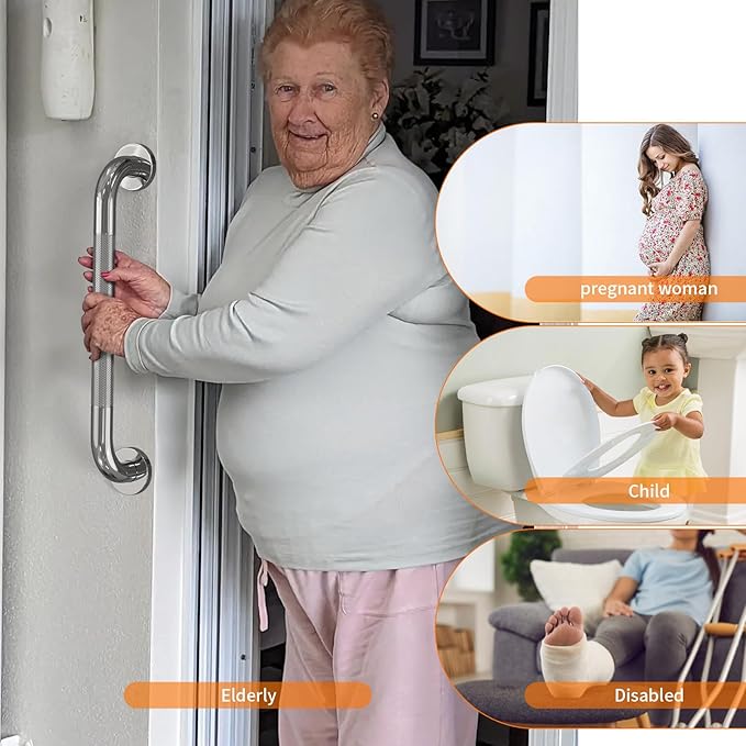 20 Inch Anti Slip Shower Grab Bar, YuanDe 2 Pack Chrome Stainless Steel Bath Grab Bar, Knurled Bathroom Safety Rail, Shower Handrail Support, Handicap Elderly Balance Assist Handles-1.25" Diameter