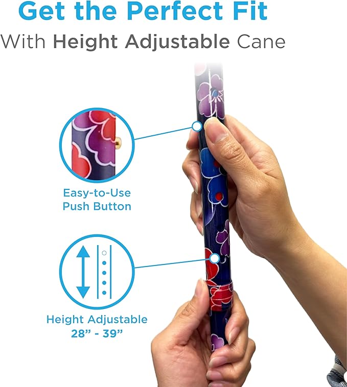 NOVA Offset Walking Cane for Seniors, Men & Women – Lightweight Adjustable Walking Cane with Soft Foam Grip, Wrist Strap, Anti-Rattle Lock & Non-Slip Tip – Stylish Mobility Aid
