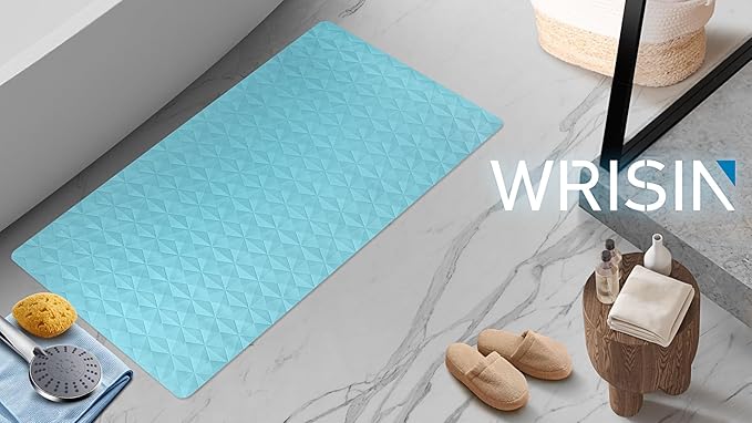 WRISIN Non Slip Bathtub Mat for Bath Tub Shower Safety - Natural Rubber Mat with Suction Cups ＆ Drain Holes - BPA/PVC Free Large Bathroom Mat - Machine Washable - Unique Diamond Pattern - 17 × 35 Inch