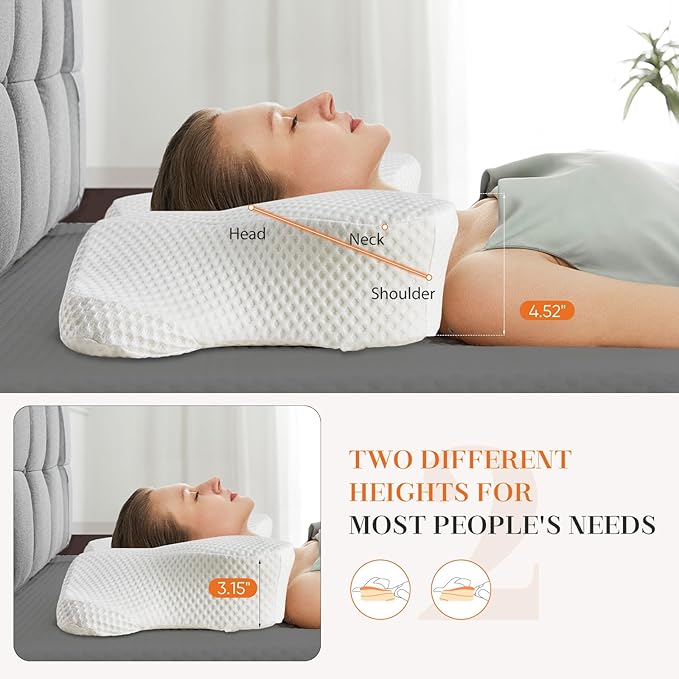 OLIXIS Cervical Neck Pillow for Pain Relief, Ergonomic Memory Foam Pillows for Sleeping, Cooling Side Sleeper Pillow for Neck Support, Contour Pillow Orthopedic Bed Pillow for Back Stomach Sleepers