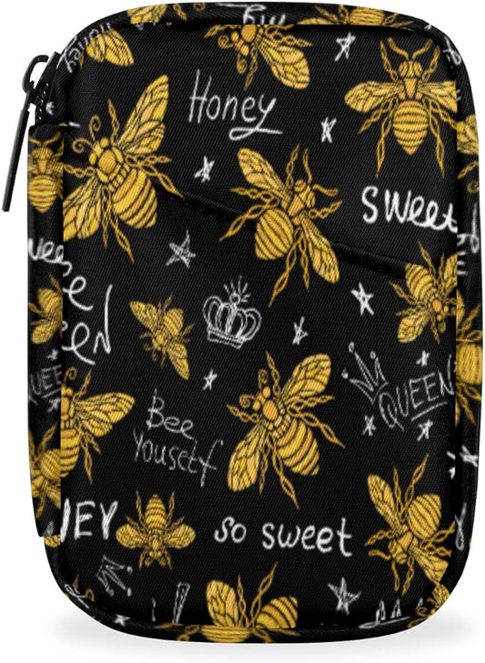 Pill Case Pill Travel Organizer 7 Day Weekly Medicine Pill Box Gold Bee Sweet Small Cute Compact Size Vitamin Container Pill Bottle Portable Birth Control Pill Holder Bag with Zipper