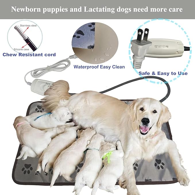 Pet Heating Pad for Dogs and Cats,2 Pack, Large Size, Chew Resistant, Waterproof, Dog Heat Pad, Suitable for Small to Large Dogs