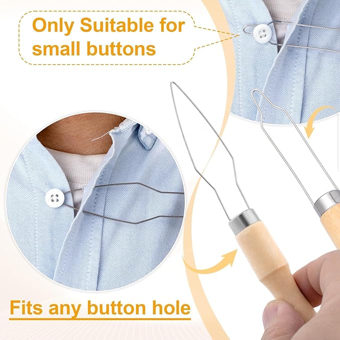 Easy Button Hook, Steel Button Helper Tool for Elderly, Wide Wood Handle Buttons Fastener Device Assist Dressing Aid Tool for Seniors One Hand - Small Button and Universal