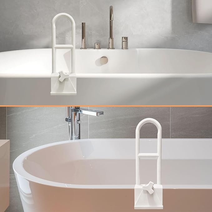 Bathtub Safety Rail, White Bathtub Rail Handle Clamp Railing Bath Grab Bar - Adjustable Shower Hand Grip Handle Assist Grab Bar for Bathroom and Showers, Grab Bar for Elderly and Seniors