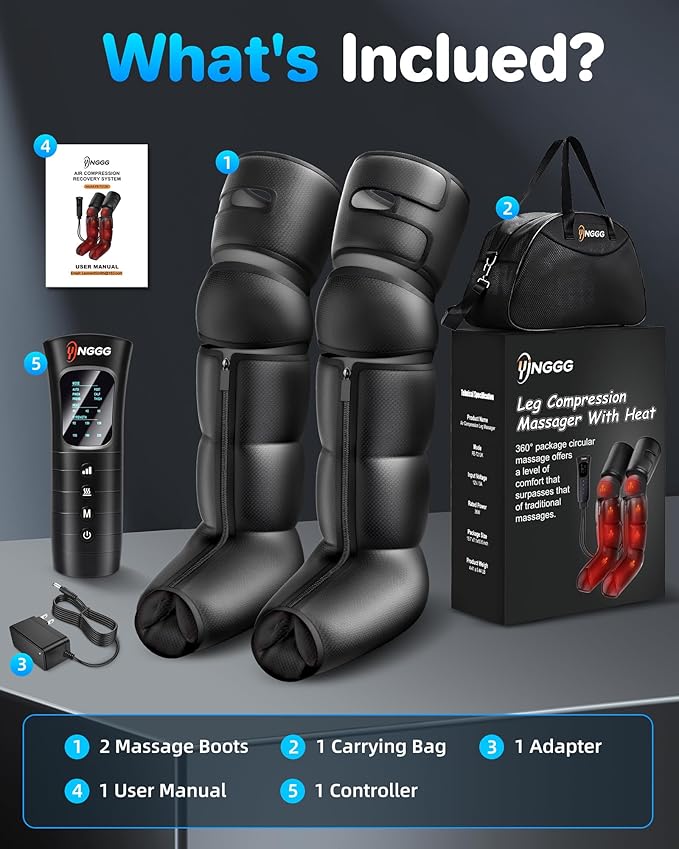 YINGGG Leg Massager with Heat and Compression - Foot and Calf Massage Sleeve with 3 Heat, 6 Intensities, 6 Modes, Compression Boots for Circulation and Pain Relief