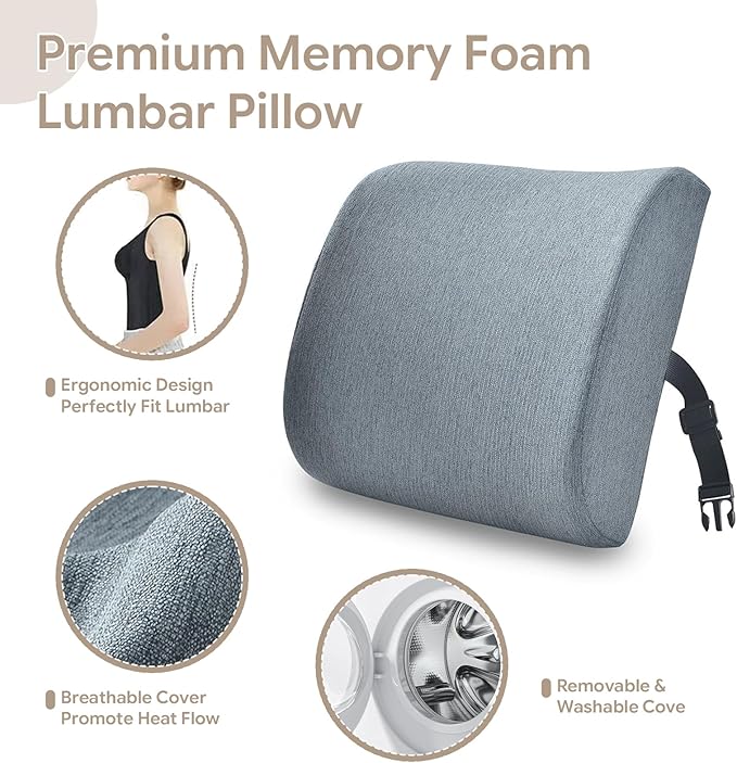 Back Support Pillow for Recliner Support Pillow with Gel Memory Foam Ergonomic Orthopedic Couch Lumbar Cushions for Elderly Lower Back Pain Relief Washable Cover, Dockside Blue