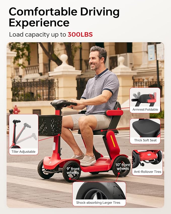 Paiseec Mobility Scooter for Adult, 25 Miles Endurance Lightweight Mobility Scooter, Folding Mobility Scooter for Adult, Powered Mobility Scooter All Terrain Motorized Scooter Collapsible