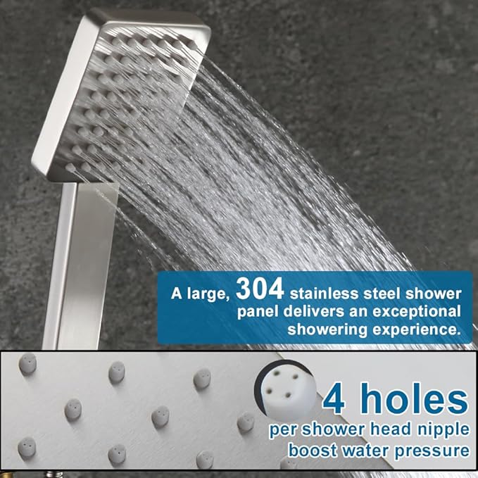 POP SANITARYWARE All Metal Handheld Shower Head Brushed Nickel Luxury High Pressure Showerhead Kit with Wall Connector and Hose Set, for Bathroom Showering System Contemporary Square Style