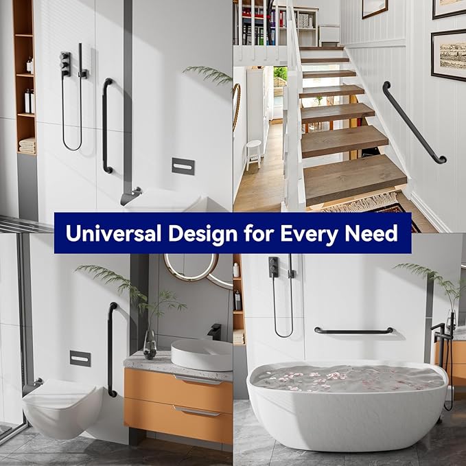 16 Inch Grab Bars for Shower, Black Anti Slip Grab Bar for Bathtubs Showers Toilet, Stainless Steel Safety Shower Grab Bar,Wall Mounted Shower Handle Handicap Bars for Senior Elderly