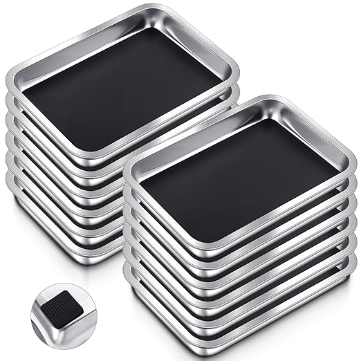 Conelist Dissection Pan with Wax Thicken and 4 Rubber Nonslip Mat Reusable Stainless Steel Thicken Dissection Pan for Lab Experiment Junior Senior (12.2 x 8.27 Inch,Black,12 Set)