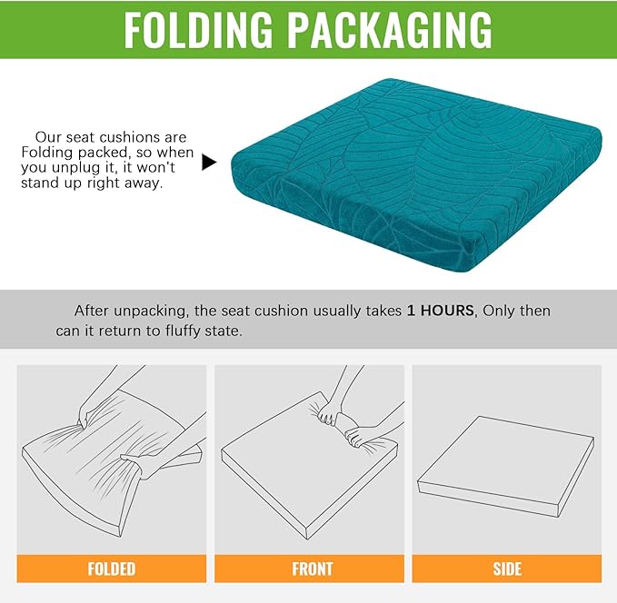 Recliner Cushions for Long Sitting Foam Seat Cushion Soft Tufted Layer for Elderly Seniors, Recliner Chair, Floor Pillow, Office Chair, Car, No Pressure on Thighs, 20X20X3 Inch - Leaves Green