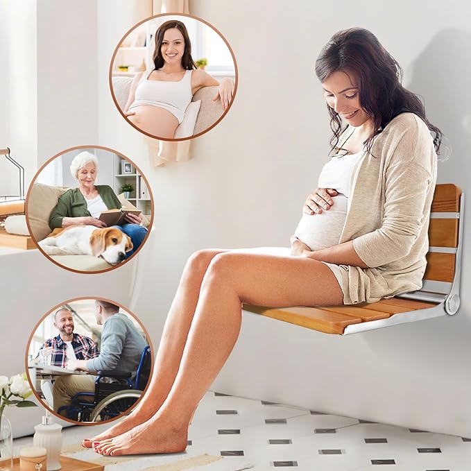 18 Inch Foldable Shower Seat Wall Mounted, Folding Shower Bench for Small Shower Spaces, 400lbs Max Load for Inside Shower, Foldable Chair for Seniors Adults,304 Stainless Steel