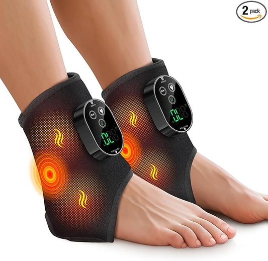 2PCS Cordless Foot Massager for Neuropathy, Foot and Ankle Massager for Pain Relief, 3000mAh Rechargeable Ankle Heating Pad with Massage for Circulation, Black