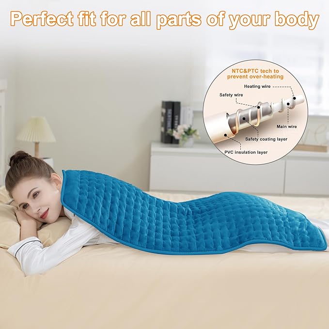 Deepsoon Heating Pad,Electric Heating Pads for Back,Neck,Moist Heating Pad for Abdomen Shoulder Knee Legs,Dry/Moist Heat&Auto Shut Off,Mother's Day Birthday for Men and Women,Blue,40x20 Inch