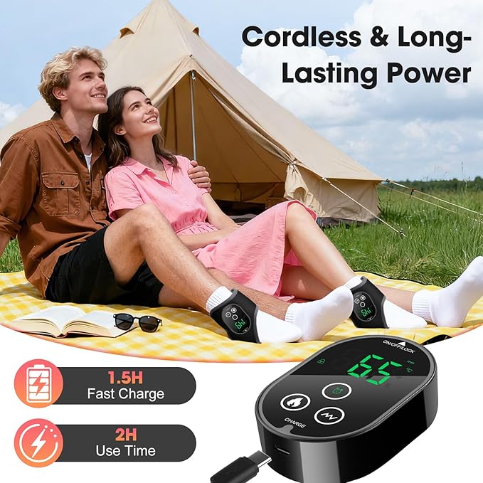 2-Pack Cordless Foot Massager for Neuropathy, Ankle Massager for Pain Relief, Feet Massager, HSA Eligible FSA, Ankle Heating Pad with Massage, 4 Heat Levels, 3 Massage, Black