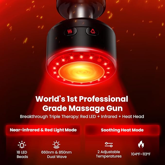 BOB AND BRAD D6 Ultra Massage Gun with Infrared Light, Deep Tissue Percussion with 16mm Amplitude, Professional Muscle Massager for Athletes, Electric Handheld Massager