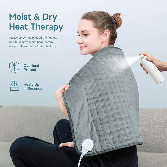 20" x 24" Heating Pad for Back Knee Leg Muscle Pain Cramps Relief, Electric Heating Pad for Women Mom Gifts with Moist Dry Option & 6 Heat Levels & Auto Off (Gray)