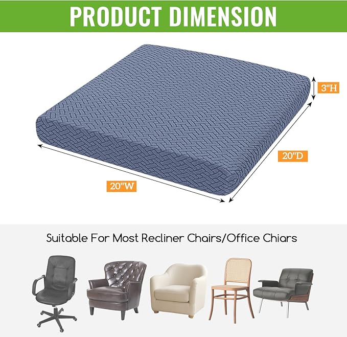 Recliner Cushions for Long Sitting Foam Seat Cushion Soft Tufted Layer for Elderly Seniors, Recliner Chair, Floor Pillow, Office Chair, Car, No Pressure on Thighs, 20X20X3 Inch - Blue-Gray