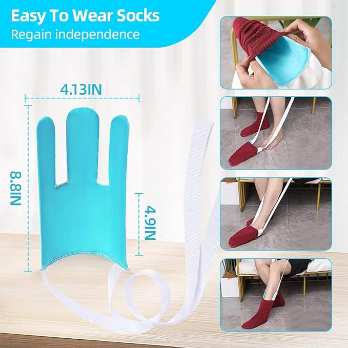 Sock Aids for Putting On Socks, Sock Assistant Device No Bending for Easy Dressing, Sock Helper Tool with Adjustable Extended Shoe Horn Long Handle, Back Scratcher for Seniors, Disabled, Pregnant