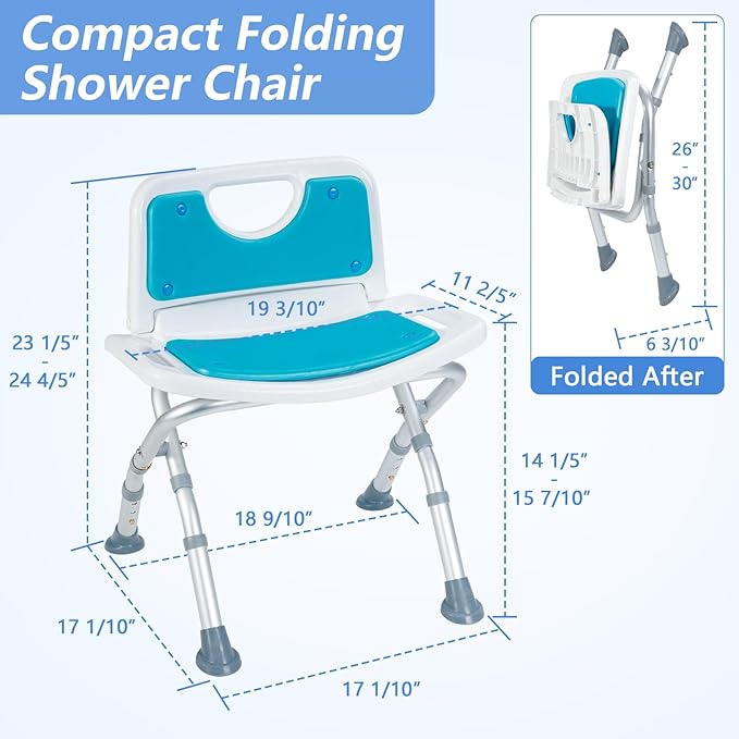 Folding Shower Chair for Inside Shower & tub with Foldable Back, Small Shower Seat for Seniors & Disabled, Portable Stools, Adjustable Height, Support 280 lbs