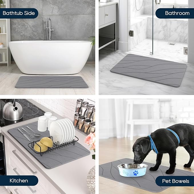 Closefriend Diatomite Stone Bath Mat - Fast Drying Bathroom Stone.Absorbent Quick Dry Diatomaceous Earth Bath MatNonslip (Dark Grey 2Pack)