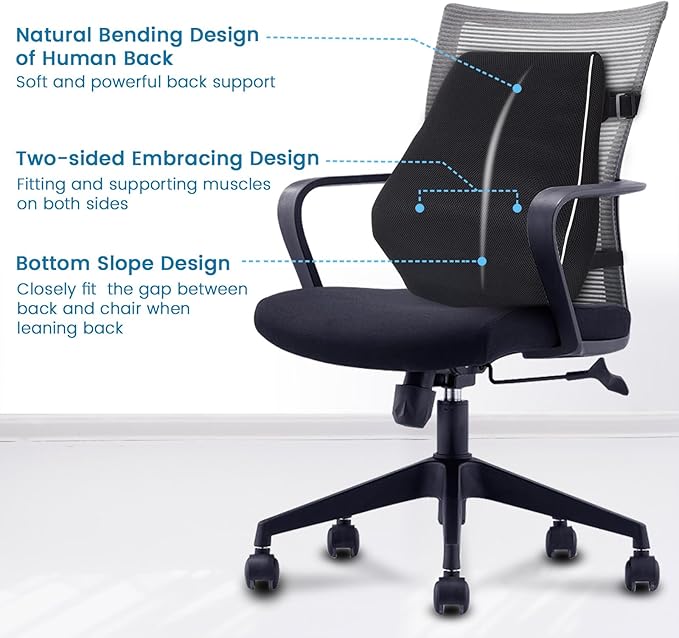 Keemall Lumbar Pillow Back Cushion Inflatable - Lumbar Support for Back Rest Office Chair Car Seat Travel and Home Ergonomic Design Lower Back Pain Relief (Black)