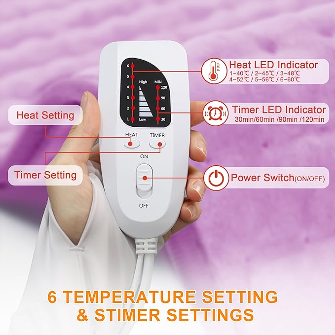 Deepsoon Heating Pad,Electric Heating Pads for Back,Neck,Moist Heating Pad for Abdomen Shoulder Knee Legs,Dry/Moist Heat&Auto Shut Off,Mother's Day Birthday for Men and Women,Light Purple,24x12 Inch