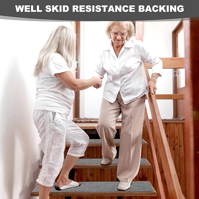Stair Treads for Wooden Steps - Non Slip Stairs Carpet Tape Peel and Stick with Double Adhesive Tape Set of 15 Stripe- Light Grey