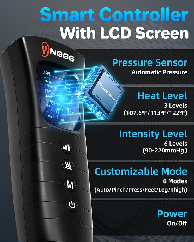 YINGGG Leg Massager with Heat and Compression - Foot and Calf Massage Sleeve with 3 Heat, 6 Intensities, 6 Modes, Compression Boots for Circulation and Pain Relief