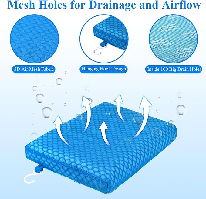 Anycosy Shower Seat Cushion Waterproof Sauna Seat Cushion Bathtub Cushion for Sauna,Slip-Resistant 3D Foam Mesh Bathtub Chair Pad with Hook,Quick Drying Shower Seat Mat for Elderly (Blue, Medium)
