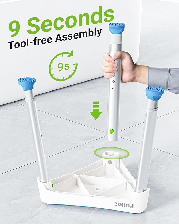 FULLOT Space-Saving Triangular Shower Chair for Elderly and Disabled, 400 lbs Adjustable Shower Stool Seat with Stable-Bracing, Non-Slip Bathtub Chair, Tool-Free Assembly, Blue With Eva Pad