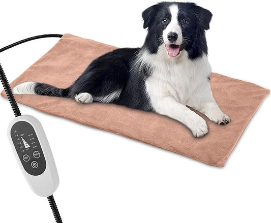 Annchwool Pet Heating Pad for Puppy Cat Dog-6 Adjustable Temperature & 5 Timer-27.5x15.7in Waterproof Cat Dog Heating Pad with Chew-Resistant Cord-Heated Pad for Indoor Pets,Older,Pain Relief(Brown)
